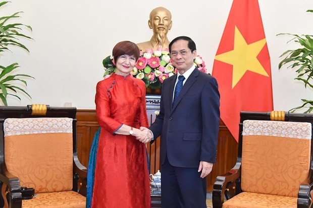 Minister of Foreign Affairs Bui Thanh Son (R) and President of the 42nd General Conference of UNESCO Simona-Mirela Miculescu. (Photo: VNA)