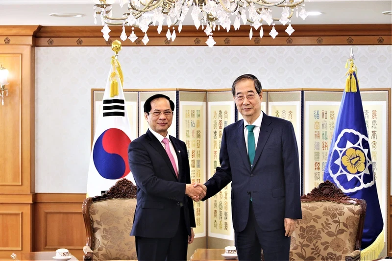 Vietnamese Minister of Foreign Affairs Bui Thanh Son (L) and Prime Minister of the Republic of Korea (RoK) Han Duck-soo. (Photo: Ministry of Foreign Affairs)