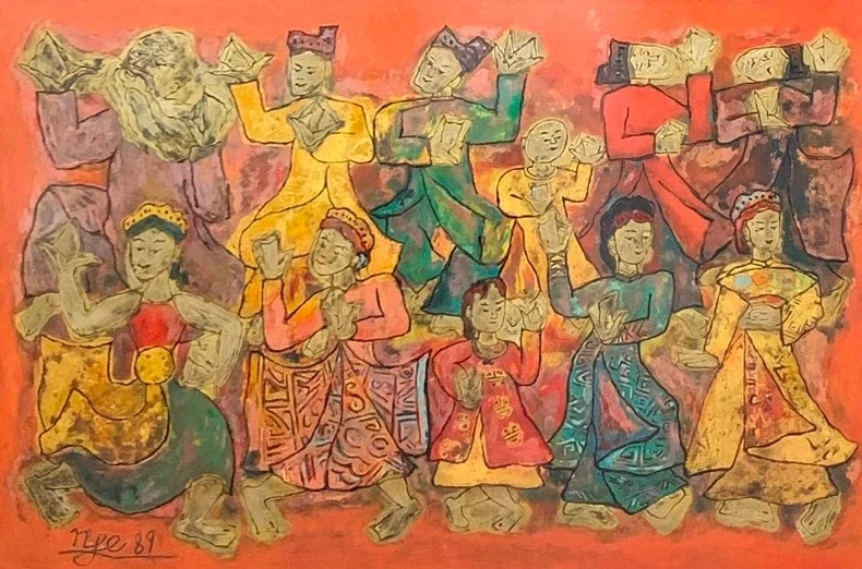 The lacquer painting "Ancient Dance" by renowned artist Nguyen Tu Nghiem. (Photo: DUC TIEN)