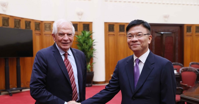 Deputy Prime Minister Le Thanh Long (R) receives EC Vice President Josep Borrell Fontelles (Photo: VNA)