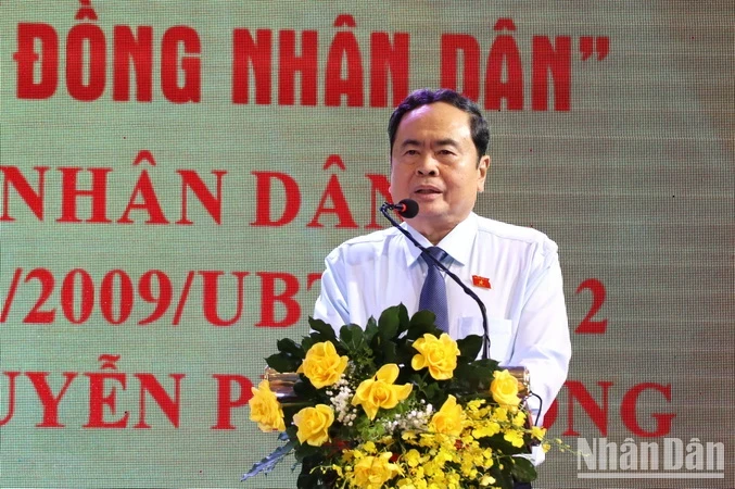 National Assembly Chairman Tran Thanh Man speaks at the national conference of the Dai Bieu Nhan Dan Newspaper’s collaborators in Dong Nai on August 8. (Photo: NDO)