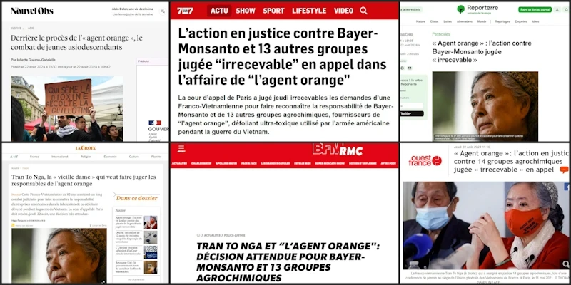 On August 22, French media extensively covered Tran To Nga’s case and the devastating and terrible pain of Vietnamese Agent Orange victims.