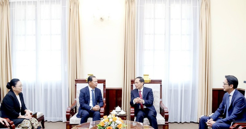 Deputy Prime Minister and Minister of Foreign Affairs Bui Thanh Son (R) receives Lao Deputy Minister of Foreign Affairs Phoxay Khaykhamphithoune. (Photo: VNA) 