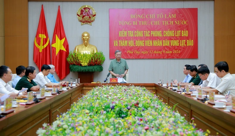 Party General Secretary and State President To Lam speaks at the meeting with the Phu Tho Party Committee’s Standing Board on September 12. (Photo: NDO)