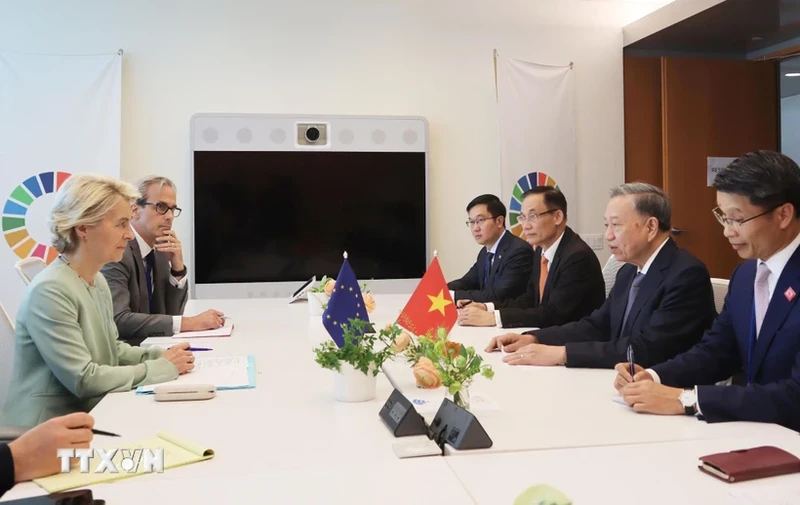 Party General Secretary and State President To Lam (second from right) meets with President of the European Commission Ursula von der Leyen. (Photo: VNA) 