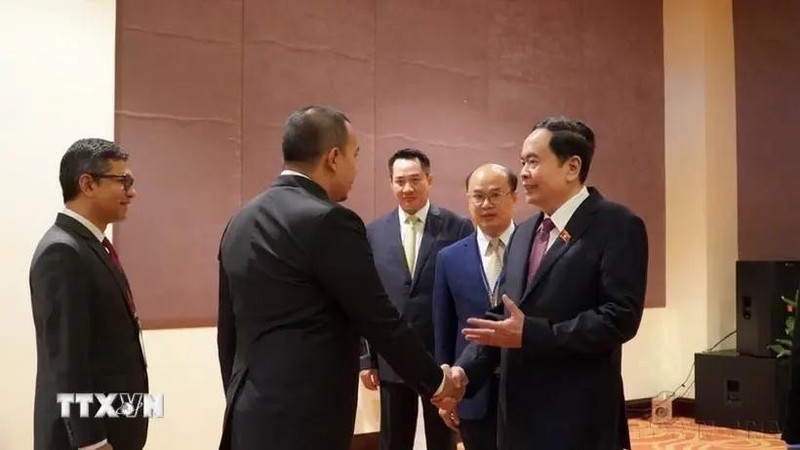 Tran Thanh Man, as Vice Chairman of the National Assembly, receives delegation heads attending the 14th AIPA Advisory Group Meeting (AIPA Caucus 14) in Phu Quoc in 2023. (Photo: VNA)