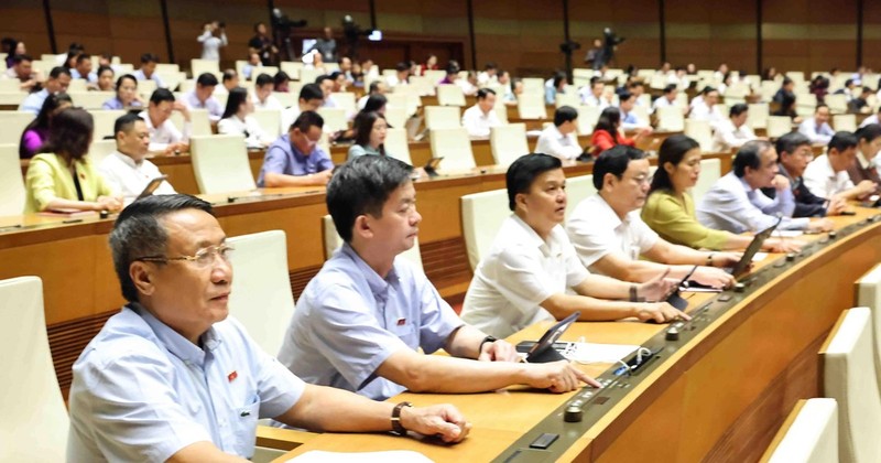 Delegates vote to approve the Law on amendments and supplements to a number of articles of the Law on Pharmacy on November 21. (Photo: VNA) 