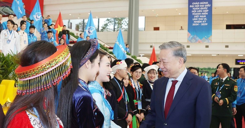 Party General Secretary To Lam attends the plenary session of the ninth National Congress of the Vietnam Youth Federation in Hanoi on December 18. (Photo: VNA) 