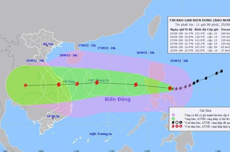 The position and direction of storm Noru. (Photo: nchmf.gov.vn)