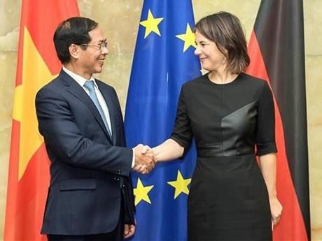 Minister of Foreign Affairs Bui Thanh Son (L) and his German counterpart Annalena Baerbock. (Photo: VNA)