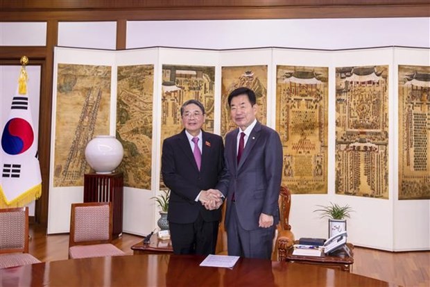 Vice Chairman of the National Assembly Nguyen Duc Hai (L) and Speaker of the National Assembly Kim Jin-pyo. (Photo: VNA)