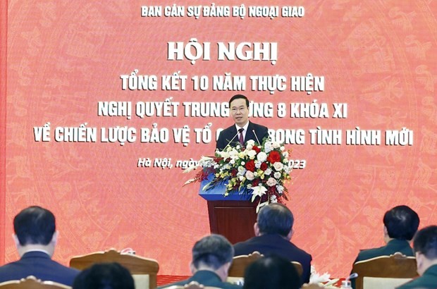 President Vo Van Thuong speaks at the conference in Hanoi on April 6. (Photo: VNA)