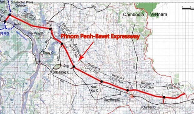 Cambodia is to start construction of the Phnom Penh-Bavet Expressway close to Vietnam’s Moc Bai international border gate in June 2023. (Photo: https:khmertimeskh.com)