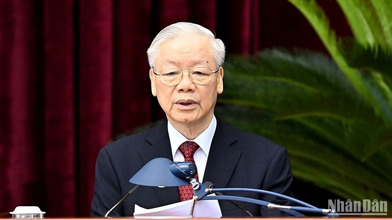 Party General Secretary Nguyen Phu Trong speaks at the meeting. 