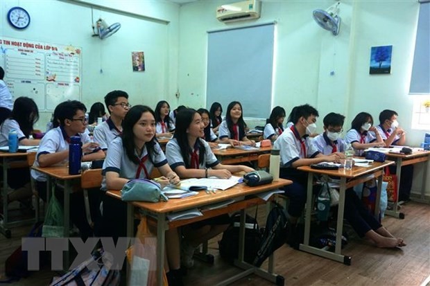 Ninth-grade students at Huynh Khuong Ninh Secondary School in HCM City’s District 1. (Photo: VNA)