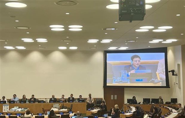 Nguyen Ba Thuy, Deputy Director of the National Centre for Hydro-meteorological Forecasting of Vietnam, speaks at the 23rd meeting of the UN Open-ended Informal Consultative Process on Oceans and Law of the Sea. (Photo: VNA)