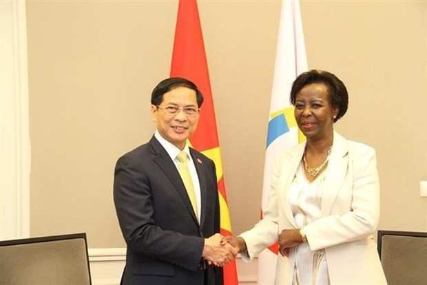 Minister of Foreign Affairs Bui Thanh Son (L) meets with OIF Secretary General Louise Mushikiwabo in Paris on June 7 (Photo: VNA)