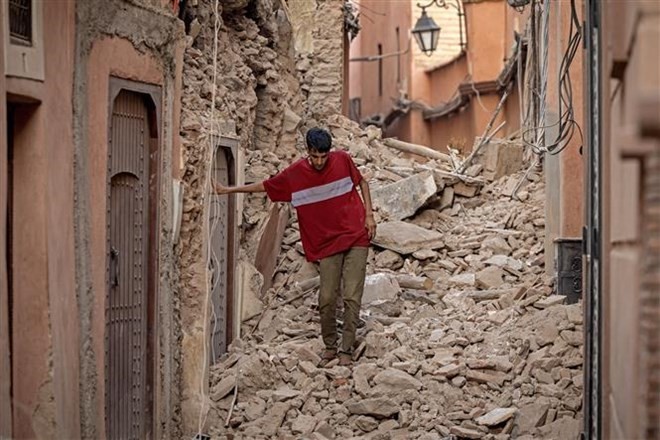 An earthquake occurred in the late evening of September 8 (local time), with the epicenter in the High Atlas range, 72 km southwest of Morocco's Marrakech city. (Photo: AFP/VNA)