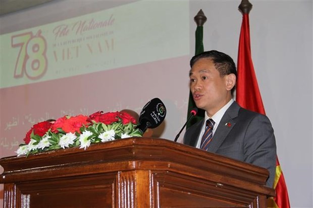 Vietnamese Ambassador to Algeria Tran Quoc Khanh speaks in a ceremony to mark the 78th anniversary of National Day of Vietnam (September 2,1945 - 2023) (Photo: VNA)