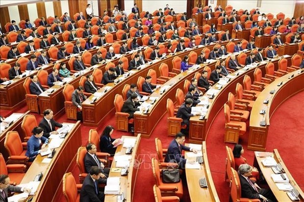 Delegates attend the 13th Party Central Committee's ongoing 8th plenum. (Photo: VNA)