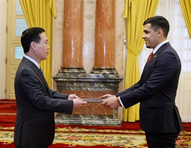 President of Vietnam Vo Van Thuong (left) and Venezuelan Ambassador to Vietnam Juan Carlos Fernandes Juarez. (Photo: VNA)
