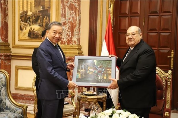 Minister of Public Security To Lam (left) and President of the Egyptian Senate and Chairman of the Nation’s Future Party (NFP) Abdel-Wahab Abdel-Razek (Photo: VNA)