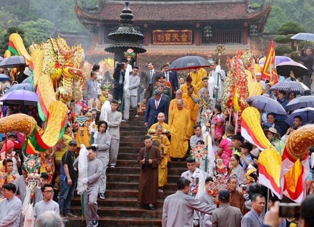 A ceremony at the opening day of the Huong Pagoda Festival this year. (Photo: VNA)