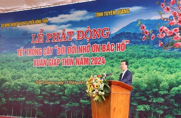 State President Vo Van Thuong speaking at ceremony to launch tree planting festival (Photo: VNA)