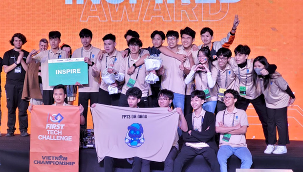 Members of Da Nang's FPT3DN.Robotown team at the FIRST® Tech Challenge (FTC) Vietnam robotic competition 2023-2024 (Photo: laodong.vn)