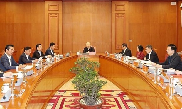 Party General Secretary Nguyen Phu Trong chairs a meeting of the personnel sub-committee of the 14th National Party Congress on March 13. (Photo: VNA)