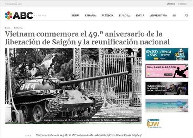 Screenshot of article on Vietnam's victory on April 30, 1975 on ABC Mundial newspaper (Photo: VNA)
