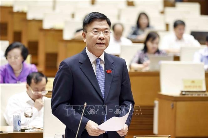 Deputy Prime Minister and Minister of Justice Le Thanh Long speaks at the hearing session of the 36th meeting of the National Assembly Standing Committee in Hanoi on August 21. (Photo: VNA)