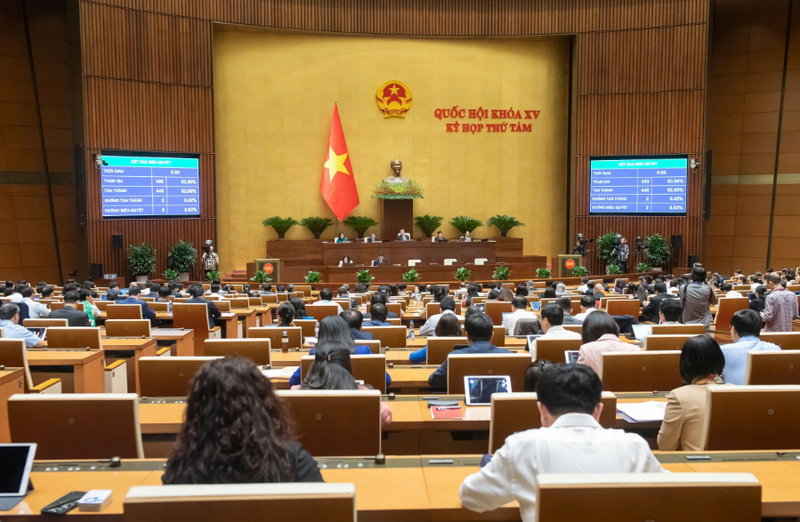 The 15th National Assembly (NA) adopts the Law on amendments and supplementations to a number of articles of nine laws on November 29. (Photo: quochoi.vn)