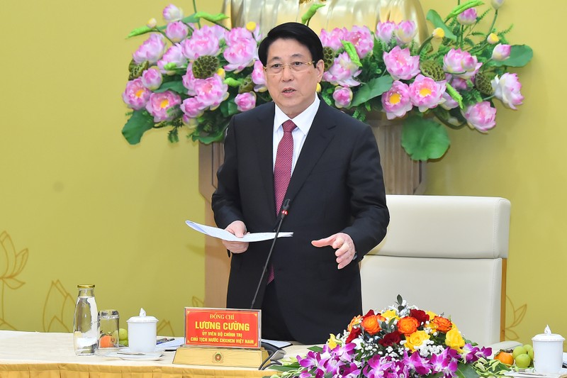 President Luong Cuong speaks at the working session with the Ministry of Public Security.