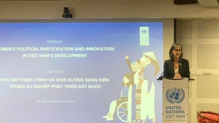  UNDP Resident Representative in Vietnam Ramla Khalidi speaking at the event (Photo: phunuvietnam.vn)