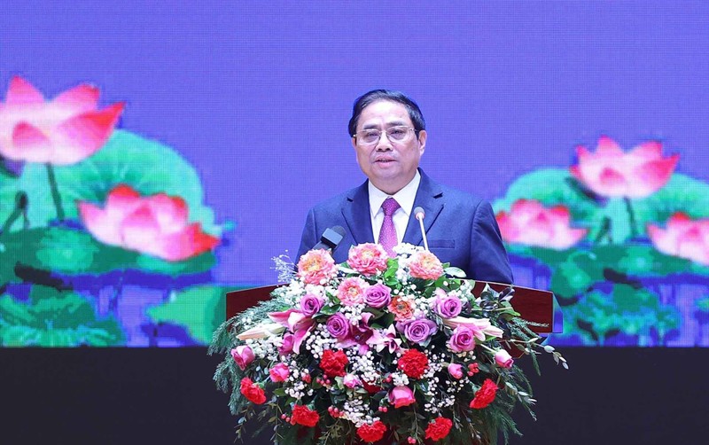 Prime Minister Pham Minh Chinh at the ceremony concluding the Vietnam-Laos, Laos-Vietnam Solidarity and Friendship Year 2022 on January 11. (Photo: VNA)