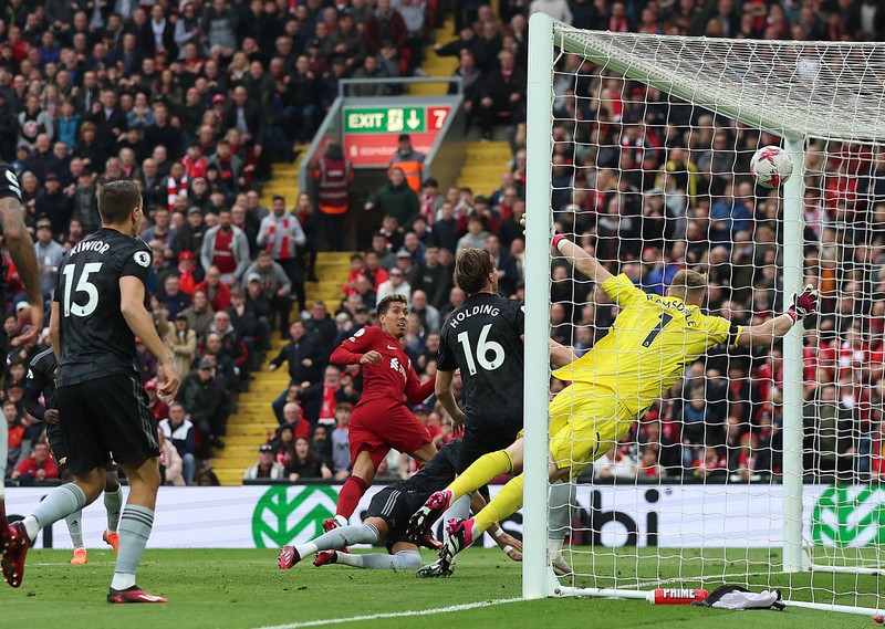 Liverpool's Roberto Firmino scores their second goal - Premier League - Liverpool v Arsenal - Anfield, Liverpool, the UK - April 9, 2023. (Photo: Reuters)