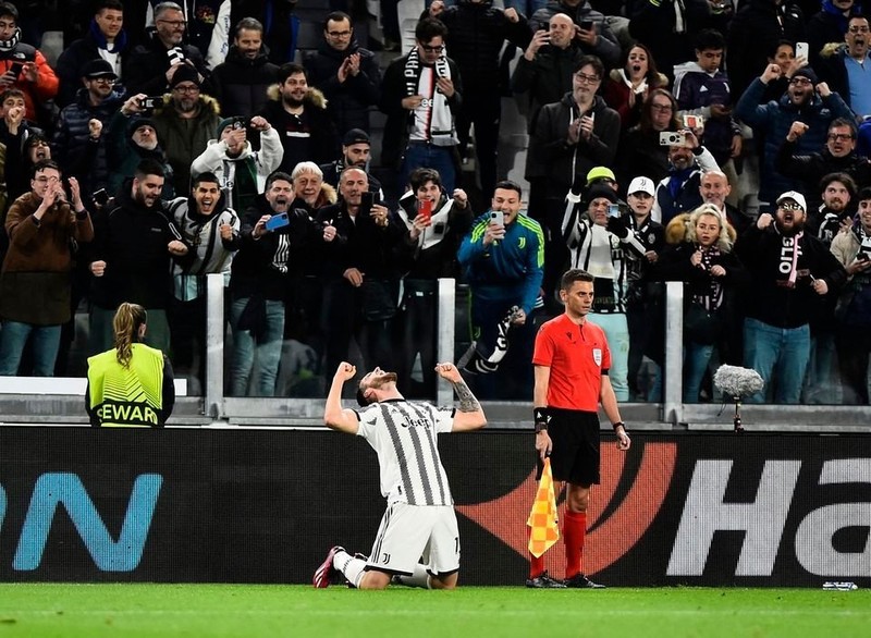 Juventus' Frederico Gatti celebrates scoring their first goal - Europa League - Quarter Final - First Leg - Juventus v Sporting CP - Allianz Stadium, Turin, Italy - April 13, 2023. (Photo: Reuters)