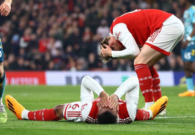 Arsenal's Gabriel and Martin Odegaard react - Premier League - Arsenal v Southampton - Emirates Stadium, London, the UK - April 21, 2023. (Photo: Reuters)