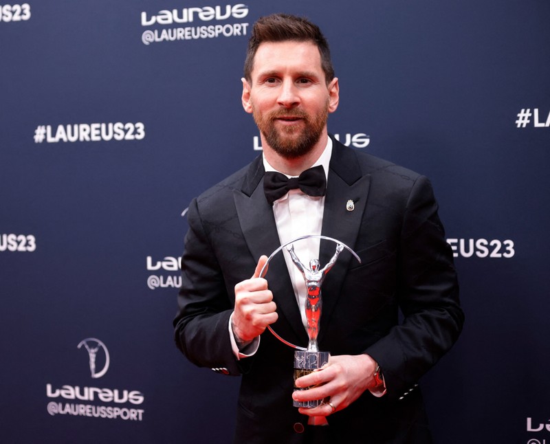 Footballer Lionel Messi poses after winning the 2023 Laureus World Sportsman of the Year Award - Hotel d’Evreux, Paris, France - May 8, 2023. (Photo: Reuters)