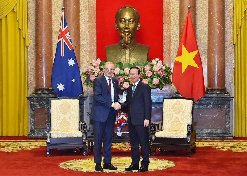 President Vo Van Thuong (R) and Australian Prime Minister Anthony Albanese at their meeting on June 4 (Photo: NDO/Thuy Nguyen)