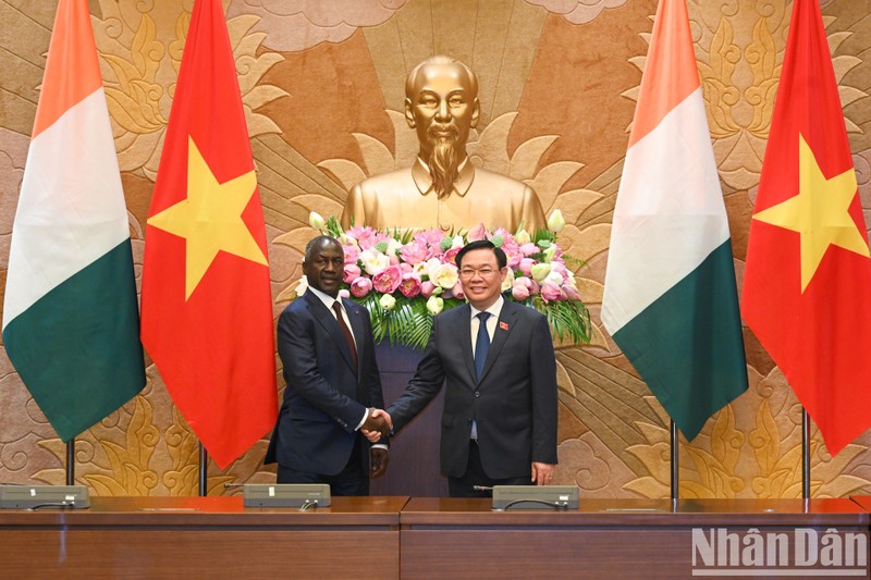 Vietnamese National Assembly Chairman Vuong Dinh Hue (R) and President of Côte d’Ivoire’s National Assembly Adama Bictogo. (Photo: NDO/Duy Linh)