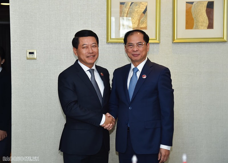 Vietnamese Foreign Minister Bui Thanh Son (R) meets Lao Deputy Prime Minister and Foreign Minister Saleumxay Kommasith. (Photo: baoquocte.vn)