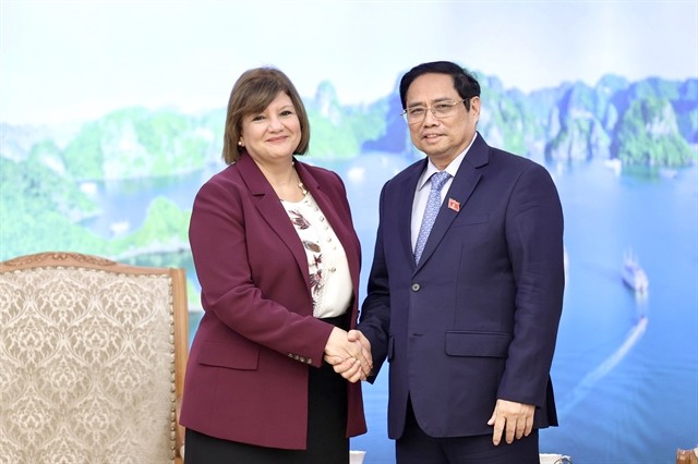 Prime Minister Pham Minh Chinh (R) receives Egyptian Ambassador to Vietnam Amal Abdel Kader Elmorsi Salama in June 2022.