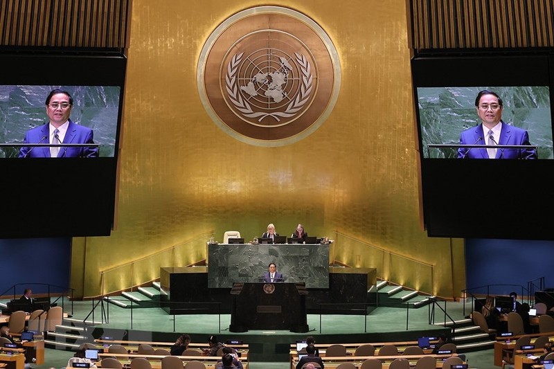 PM Pham Minh Chinh delivers a speech at the General Debate of the 78th session of the United Nations General Assembly. (Photo: VNA)