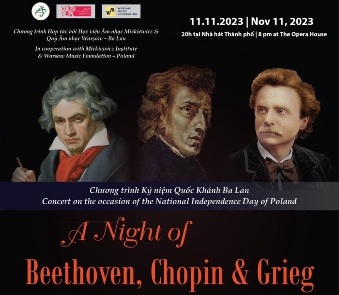 Concert to honour three celebrated composers Beethoven, Chopin and Grieg