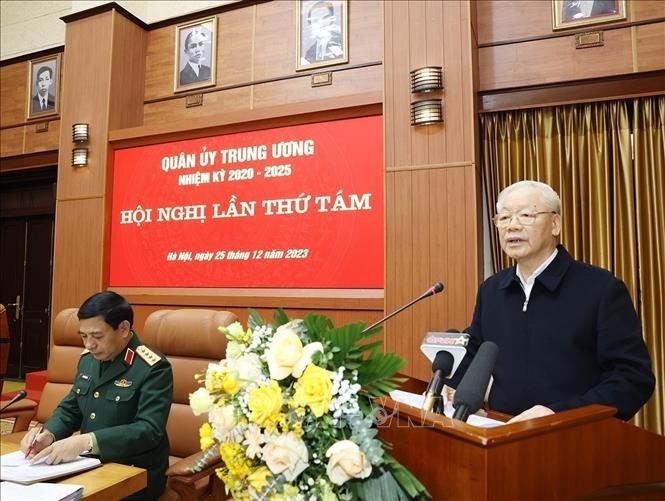 Party General Secretary Nguyen Phu Trong, who is also Secretary of the Central Military Commission, delivers his speech at the event. (Photo: VNA) 