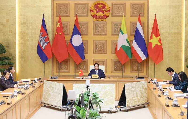 PM Pham Minh Chinh speaks at the fourth Mekong - Lancang Cooperation (MLC) Leaders’ Meeting via videoconference on December 25. (Photo: VNA)