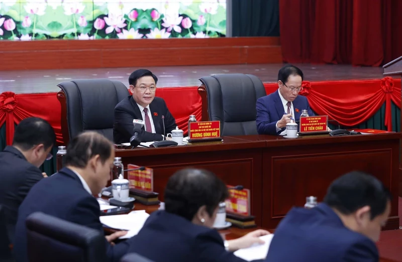 National Assembly Chairman Vuong Dinh Hue speaks at the working session (Photo: VNA) 