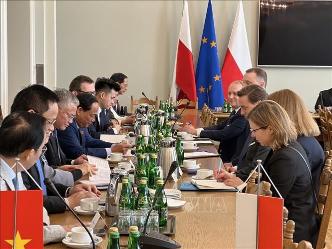 Meeting between the Vietnamese NA delegation and Deputy Marshal of the Sejm (lower house) Krzysztof Bosak (Photo: VNA)